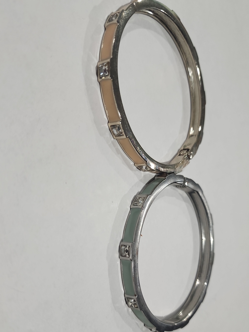 Stacked Bangle Bracelet Set with Beige and Mint Inlay